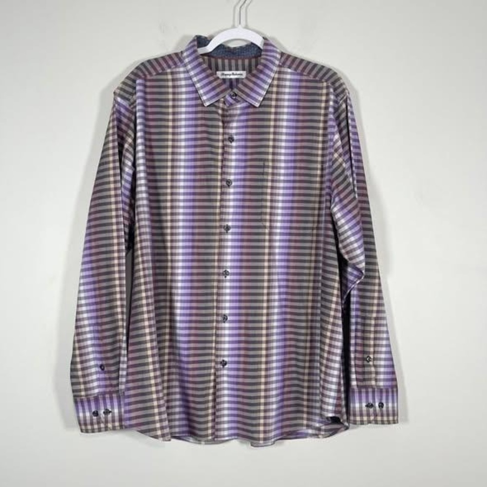 Tommy Bahama Surf Springs Button Down Shirt Mens XL Purple Cotton/Silk Blend
